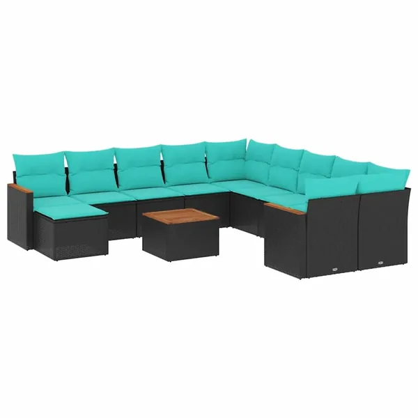 Ensemble de canapé de jardin 12 pcs avec coussins noir résine tressée