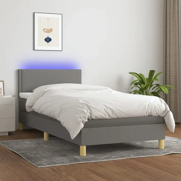 Sommier à lattes de lit et matelas et LED Gris foncé 100x200 cm