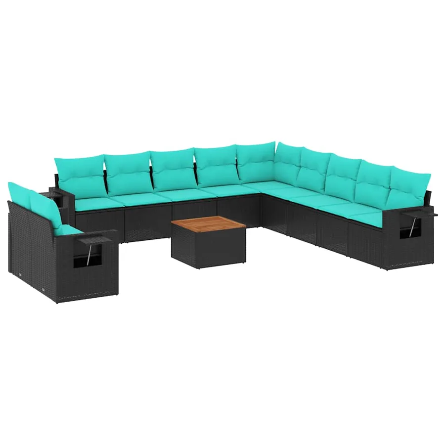 Ensemble de canapé de jardin 12 pcs avec coussins noir résine tressée - 2