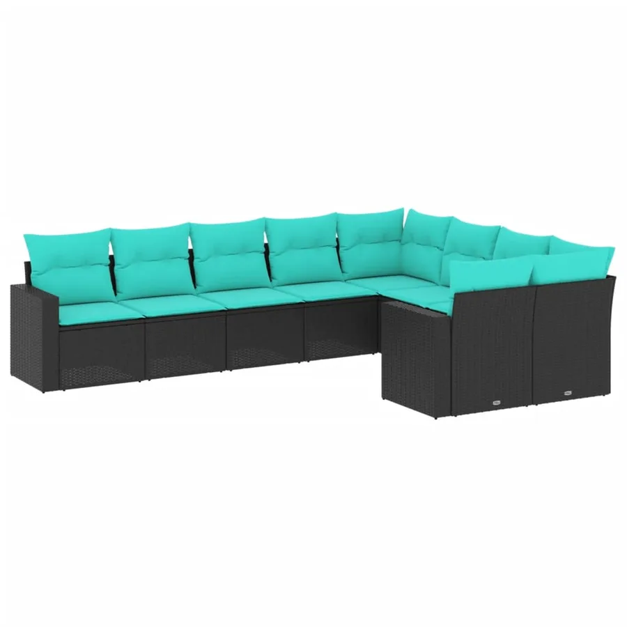 Salon de jardin 9 pcs avec coussins noir résine tressée - 2