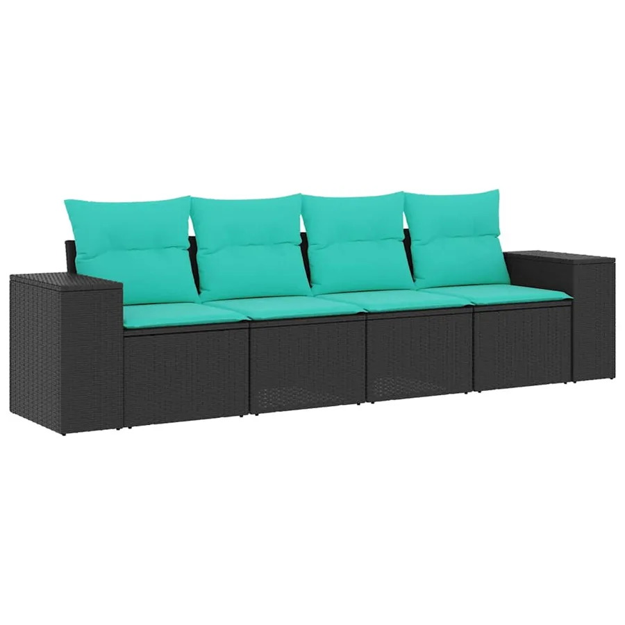 Salon de jardin 4 pcs avec coussins noir résine tressée - 2
