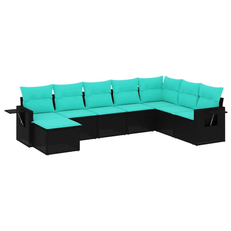 Salon de jardin 8 pcs avec coussins noir résine tressée - 2