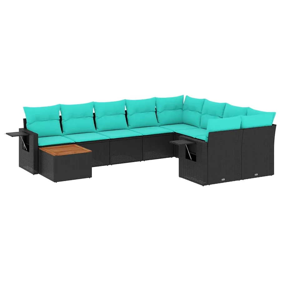 Ensemble de canapé de jardin 10 pcs avec coussins noir résine tressée - 2