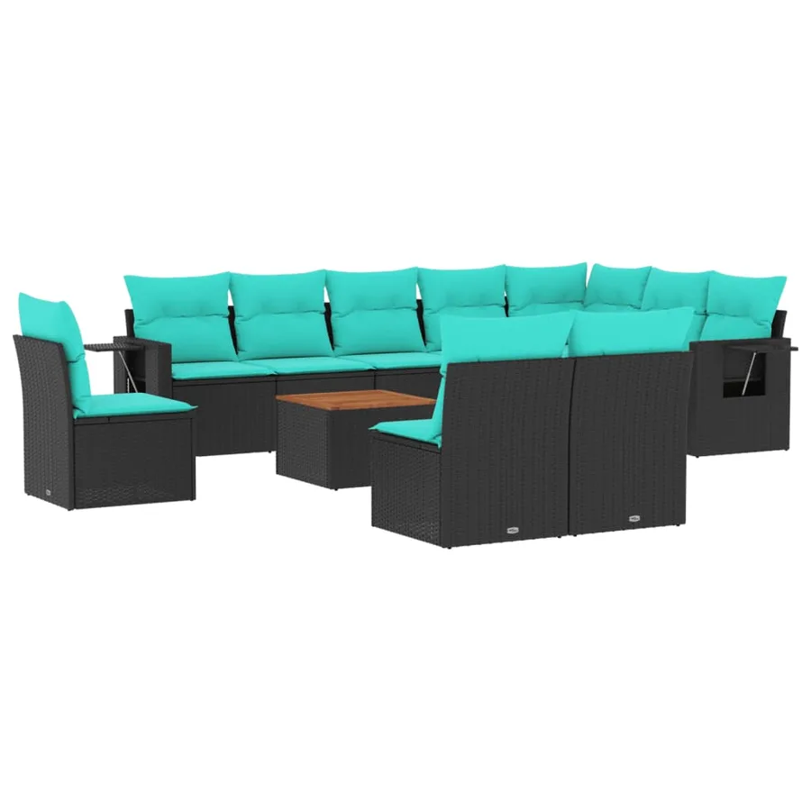 Ensemble de canapé de jardin 11 pcs avec coussins noir résine tressée - 2