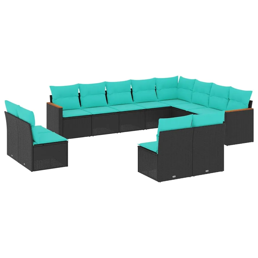 Salon de jardin avec coussins 12 pcs noir résine tressée - 2