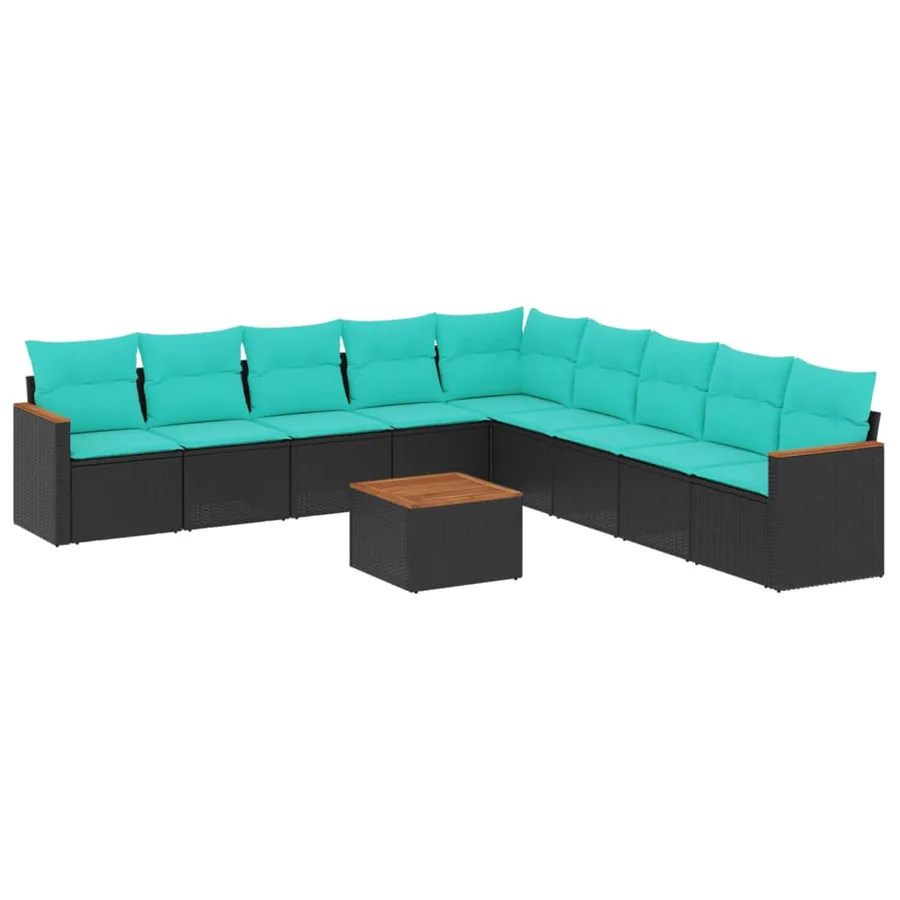 Ensemble de canapé de jardin 10 pcs avec coussins noir résine tressée - 2