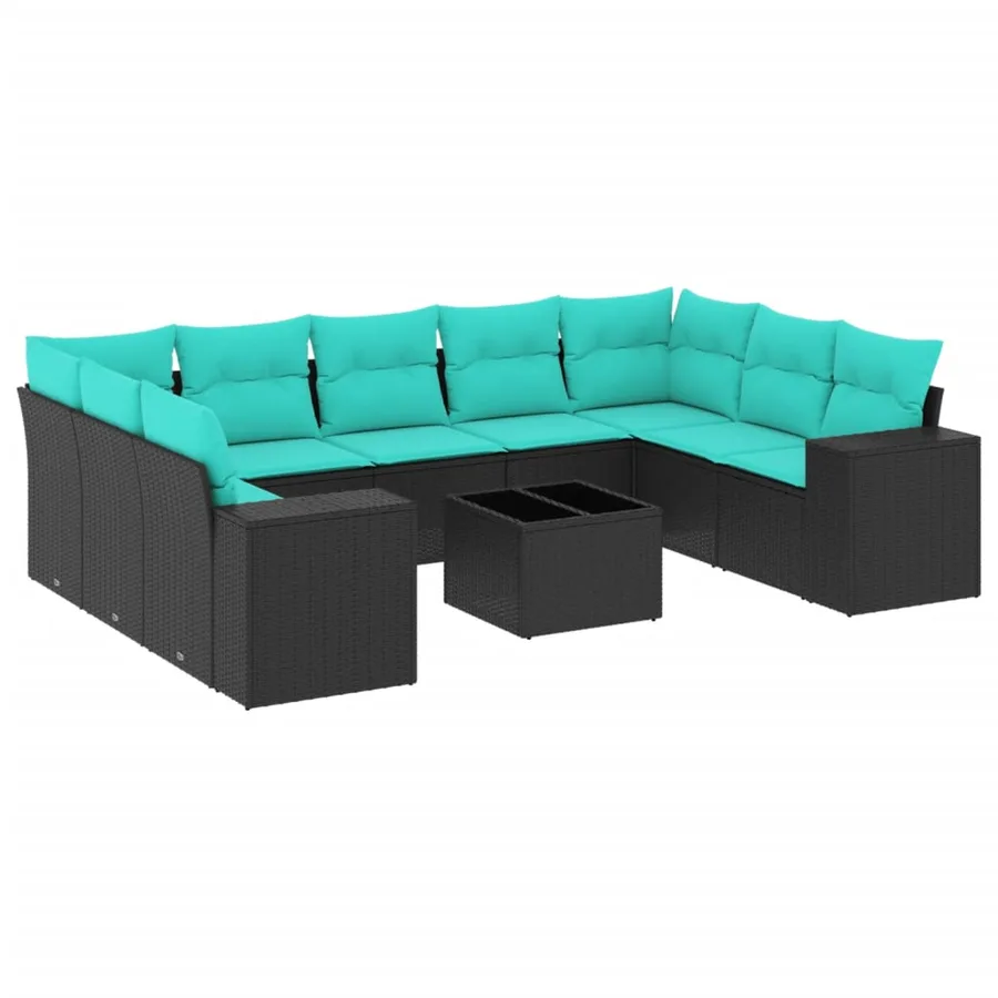 Ensemble de canapé de jardin 10 pcs avec coussins noir résine tressée - 2