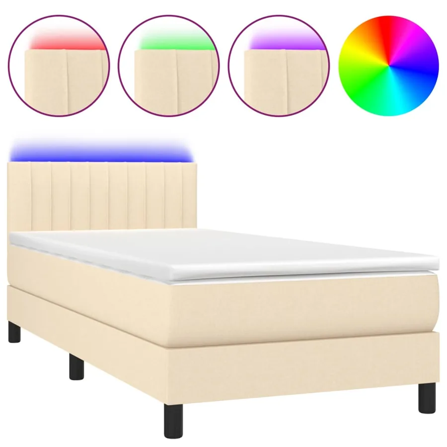 Sommier à lattes de lit avec matelas LED Crème 90x190 cm Tissu - 2