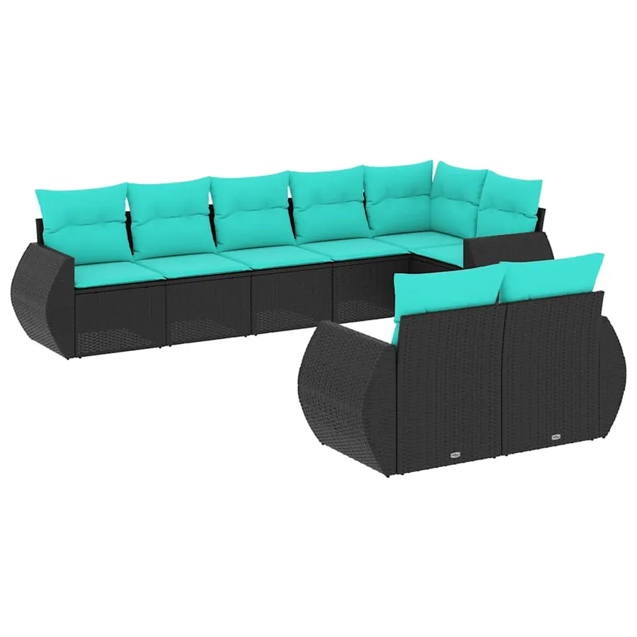 Salon de jardin 8 pcs avec coussins noir résine tressée - 2