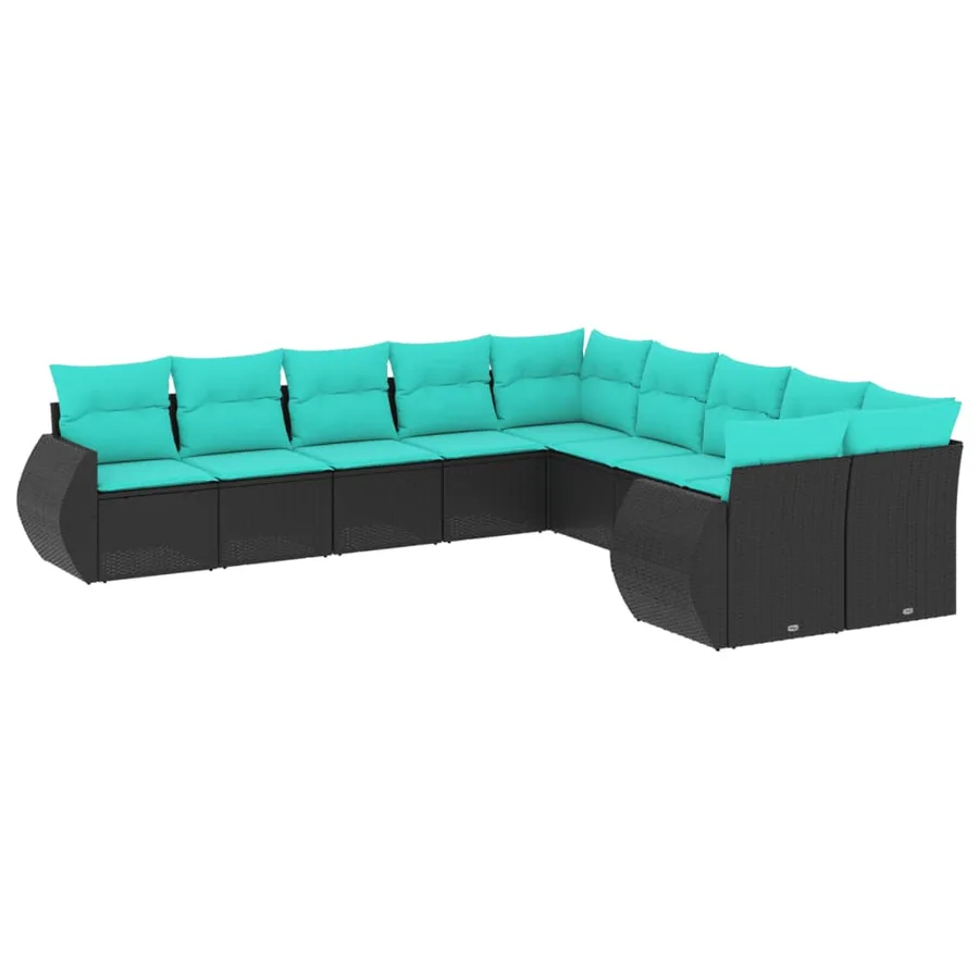 Salon de jardin 10 pcs avec coussins noir résine tressée - 2