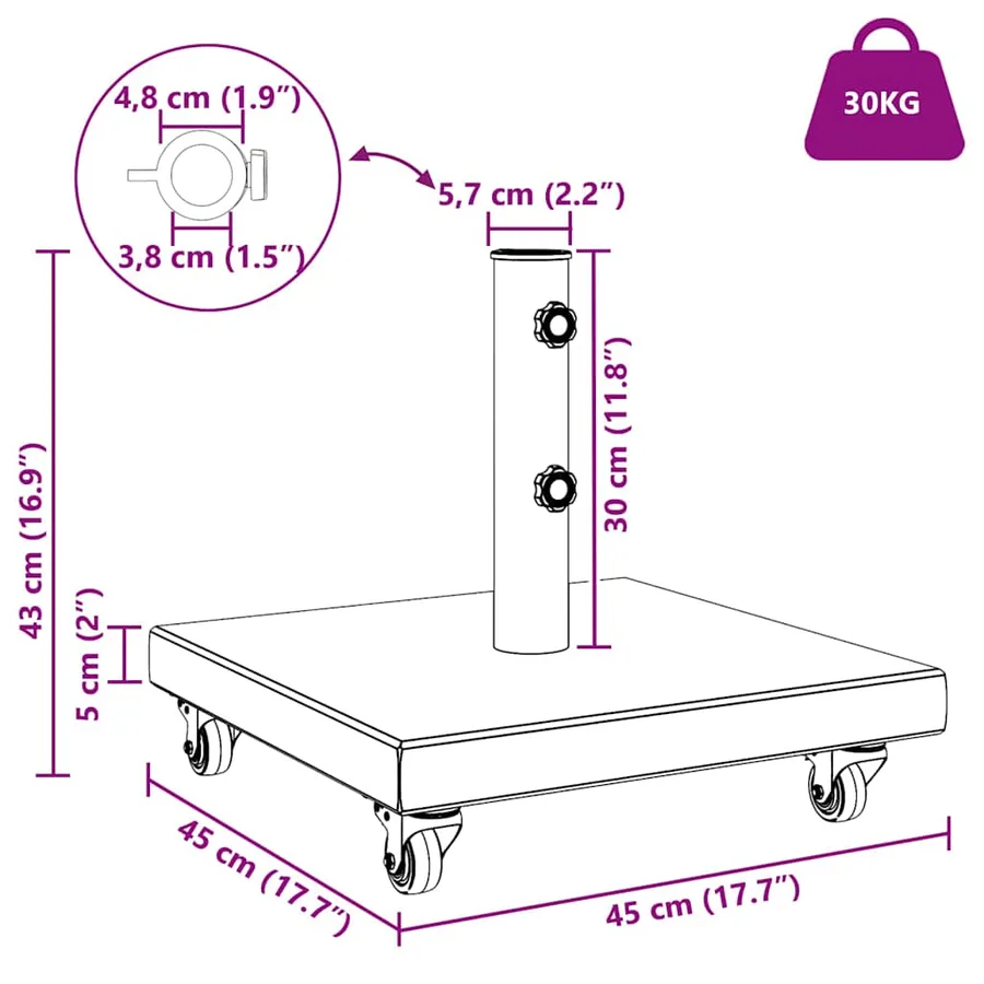 Pied de parasol 30kg Noir Granite Carré - 13