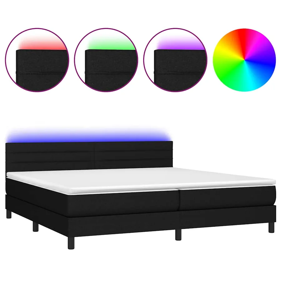 Sommier à lattes de lit et matelas et LED Noir 200x200 cm Tissu - 2