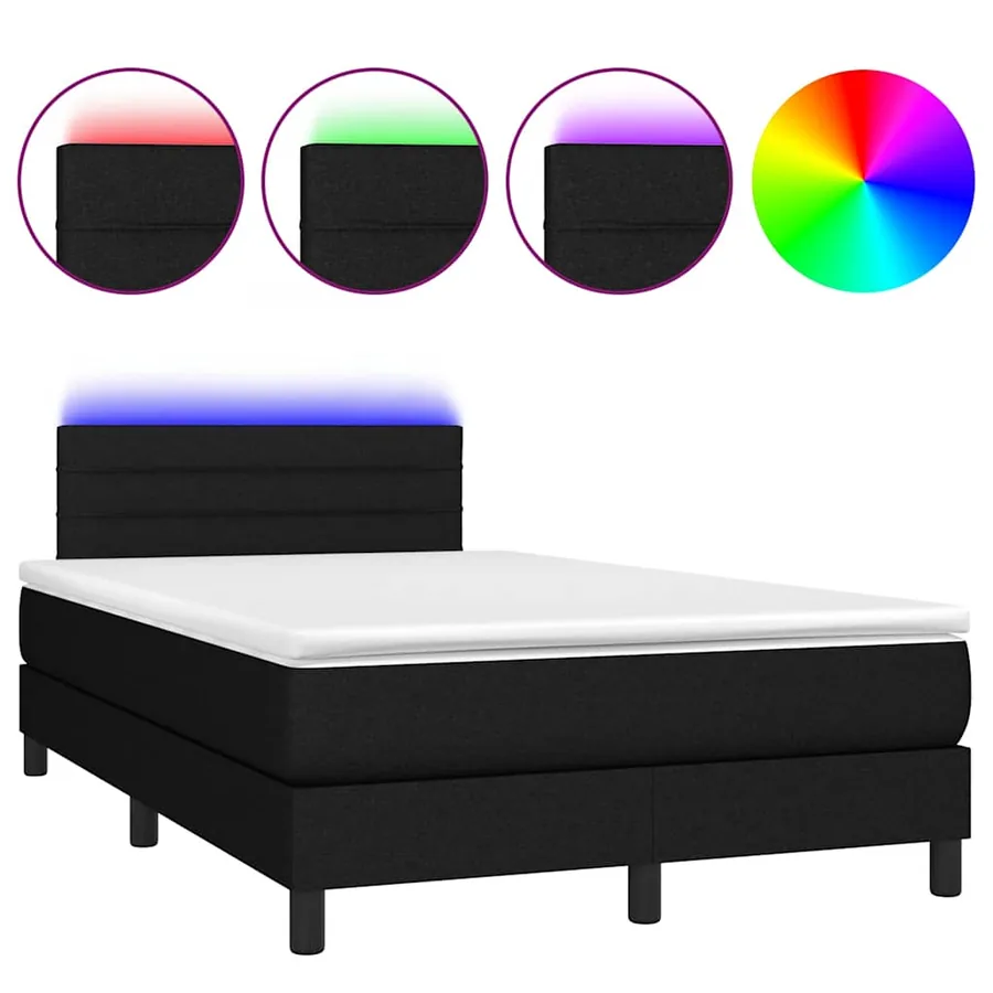 Sommier à lattes de lit avec matelas LED Noir 120x200 cm Tissu - 2