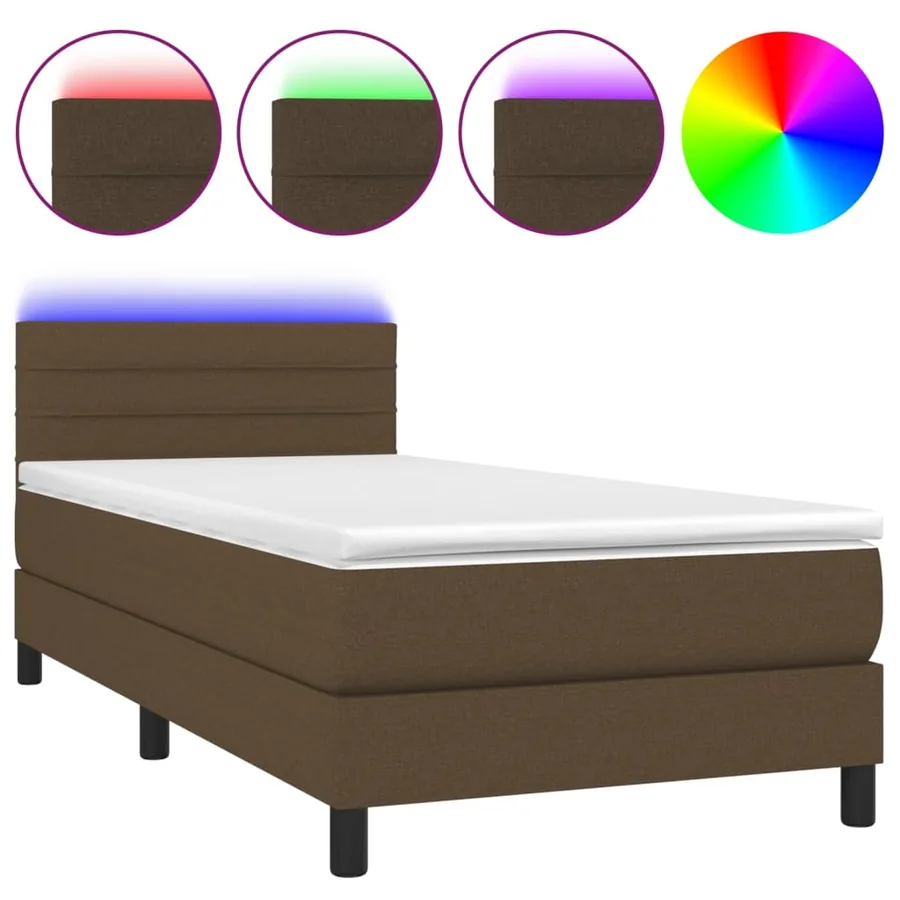 Sommier à lattes de lit et matelas et LED Marron foncé 90x190cm - 2