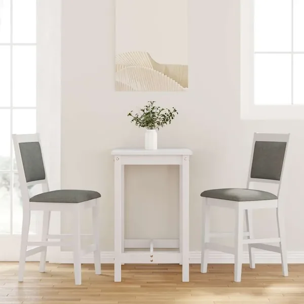 Tabourets de bar avec coussins (lot de 2) en bois massif blanc et caoutchouc
