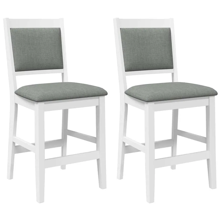 Tabourets de bar avec coussins (lot de 2) en bois massif blanc et caoutchouc - 2