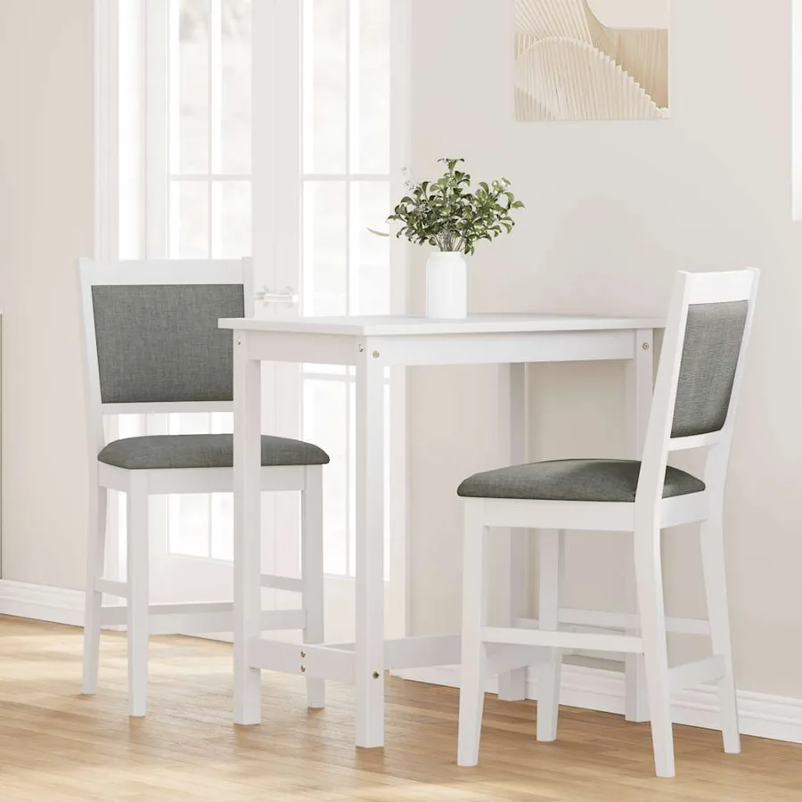 Tabourets de bar avec coussins (lot de 2) en bois massif blanc et caoutchouc - 3