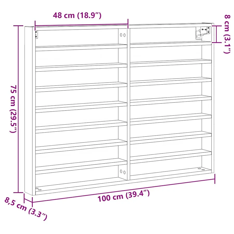 Vitrine Chêne noir 100 x 8,5 x 75 cm Bois d'ingénierie - 11