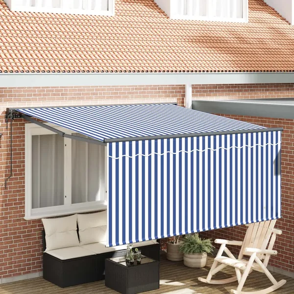 Auvent Rétractable Bleu et Blanc 350 x 250 cm