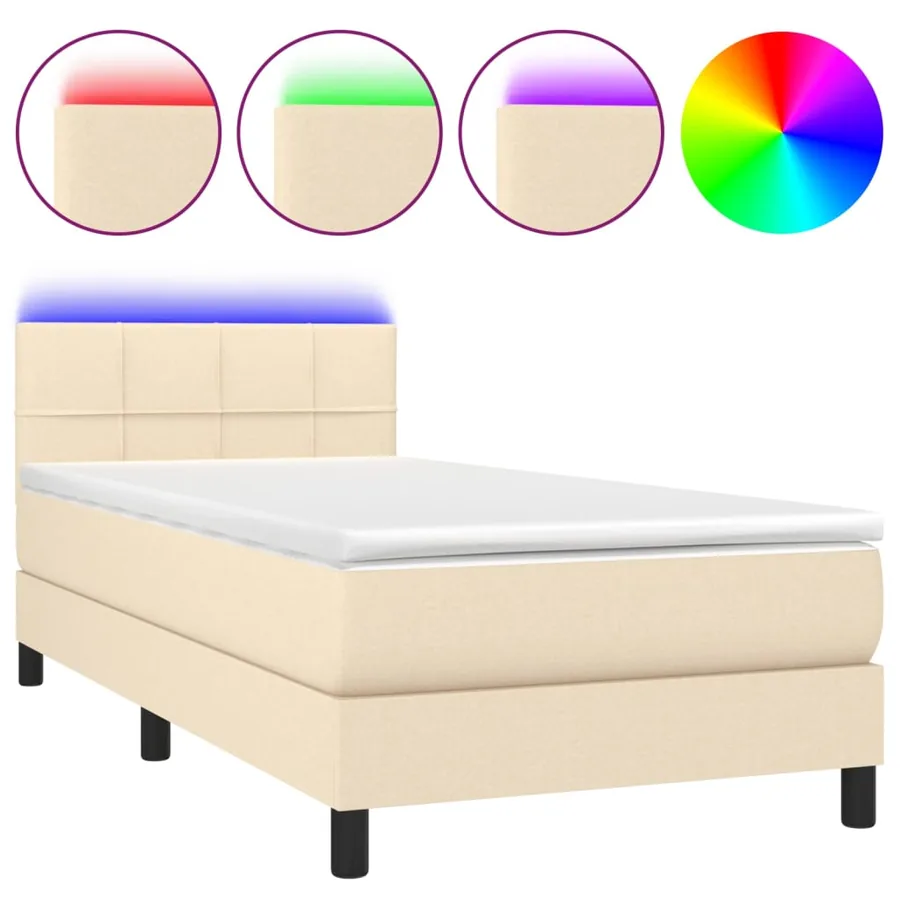Sommier à lattes de lit avec matelas LED Crème 100x200 cm Tissu - 2