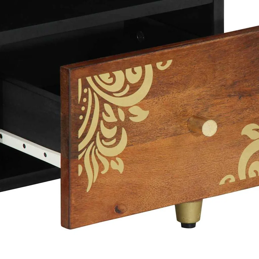 Meuble TV Marron miel 100 x 33 x 46 cm Bois de mangue massif - 7