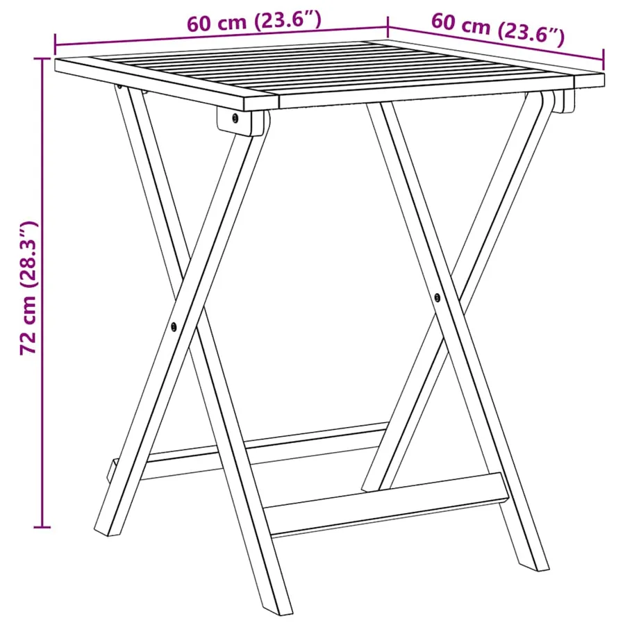 Table de Jardin Naturel 60 x 60 x 72 cm Bois d'Acacia Massif - 11