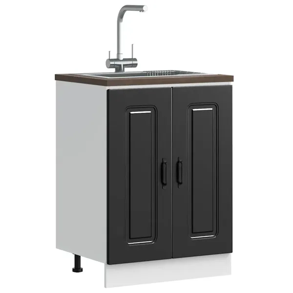 Meuble bas pour évier Kalmar noir 60x46x81,5 cm bois ingénierie
