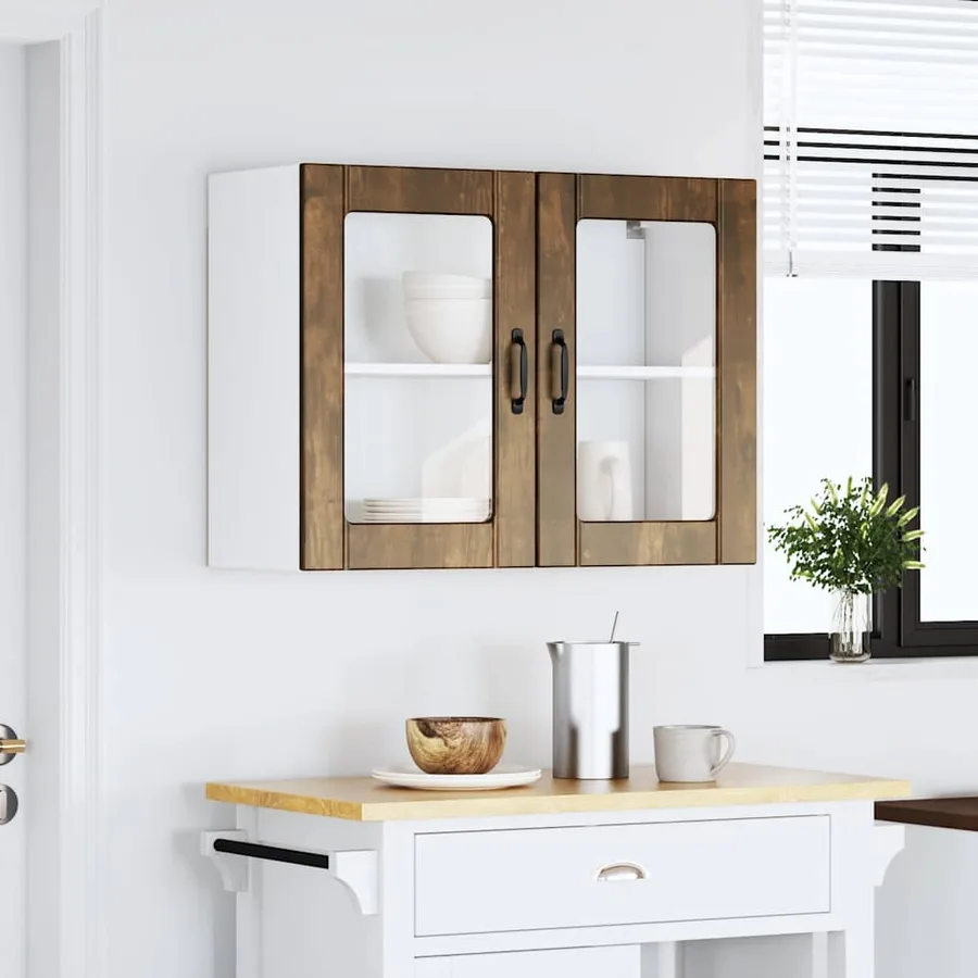 Armoire murale de cuisine avec porte vitrée "Lucca" Chêne fumé Bois d'ingénierie - 3