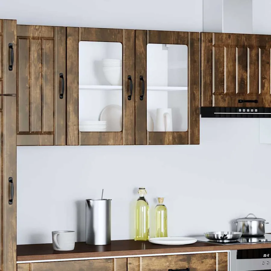 Armoire murale de cuisine avec porte vitrée "Lucca" Chêne fumé Bois d'ingénierie - 4