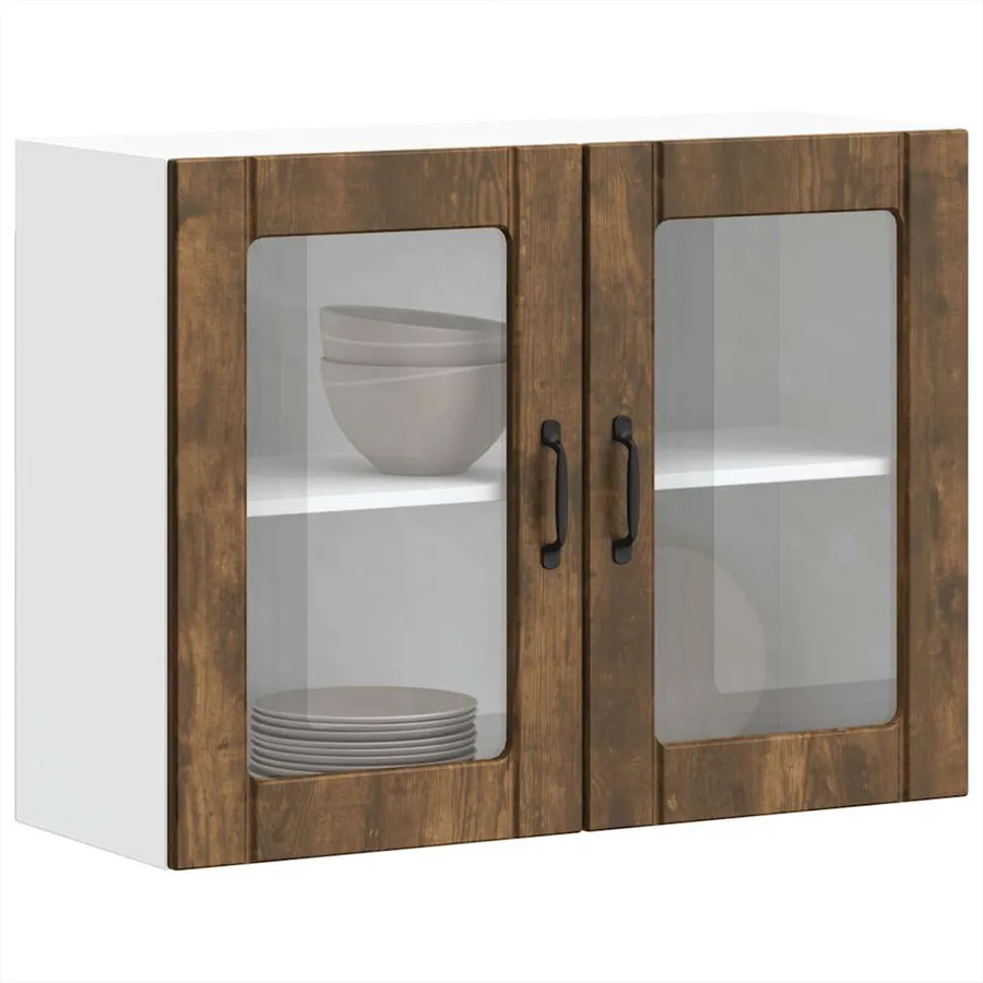 Armoire murale de cuisine avec porte vitrée "Lucca" Chêne fumé Bois d'ingénierie - 5