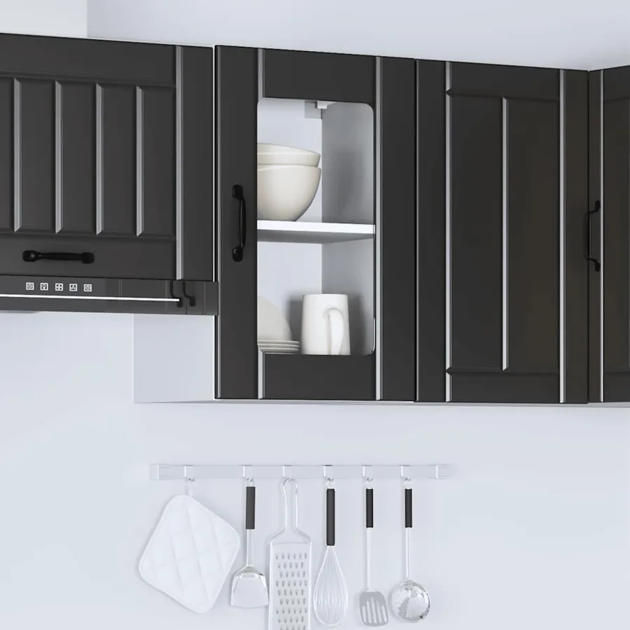Armoire murale de cuisine avec porte en verre Lucca noir - 4