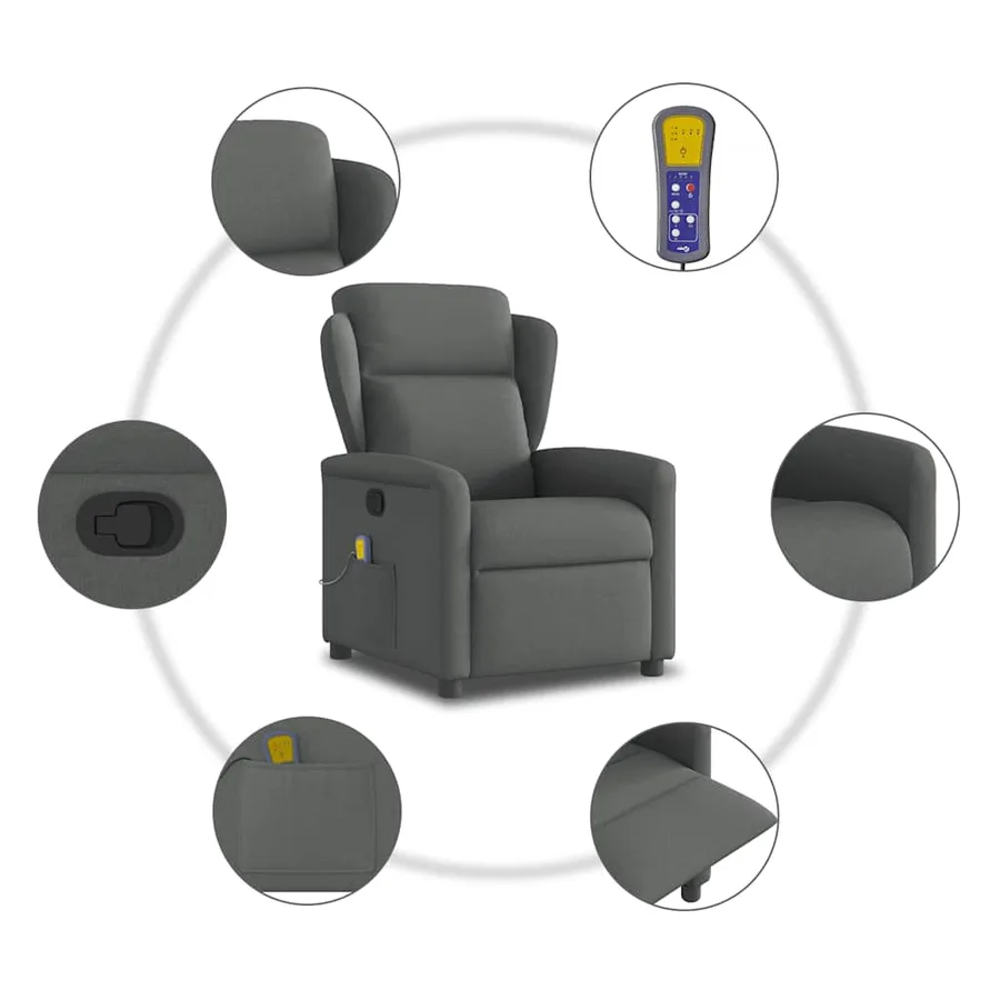 Fauteuil inclinable de massage en tissu gris foncé - 8