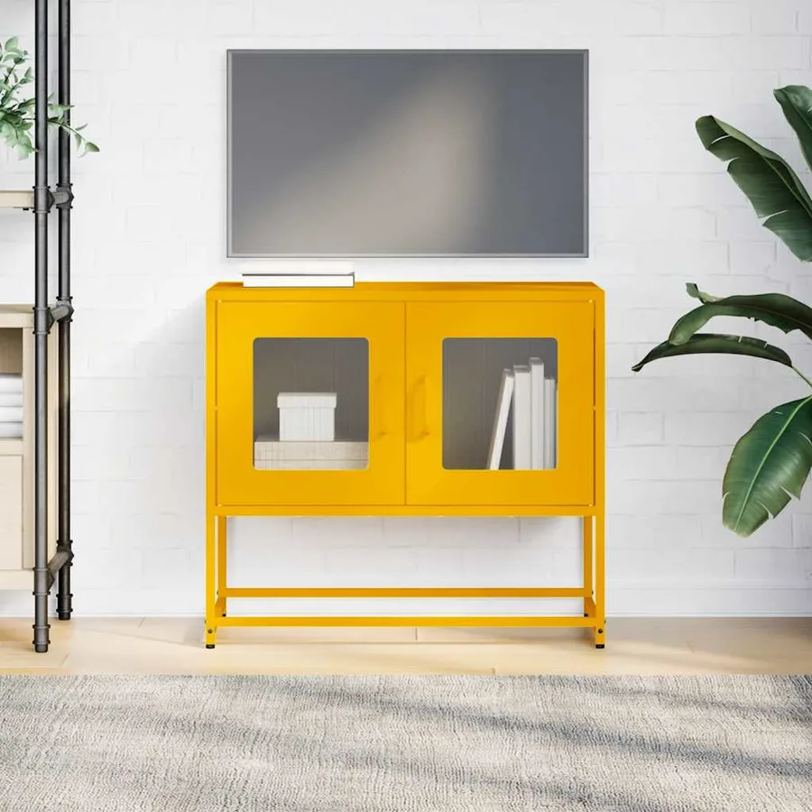 Meuble TV jaune moutarde 68x39x60,5 cm acier laminé à froid - 4