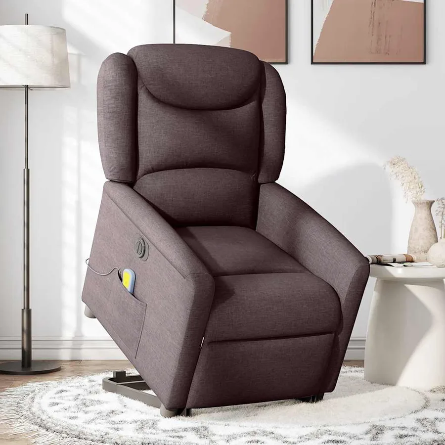 Fauteuil inclinable de massage électrique Marron foncé Tissu - 2