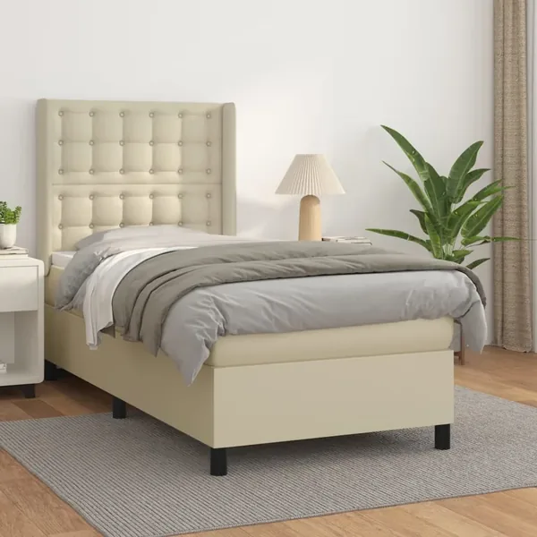 Sommier à lattes de lit avec matelas Crème 100x200cm Similicuir
