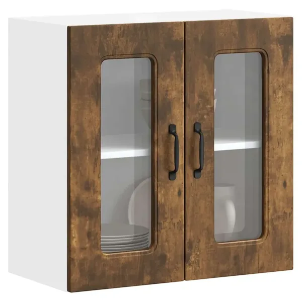 Armoire murale de cuisine avec porte vitrée "Kalmar" Chêne fumé Bois d'ingénierie
