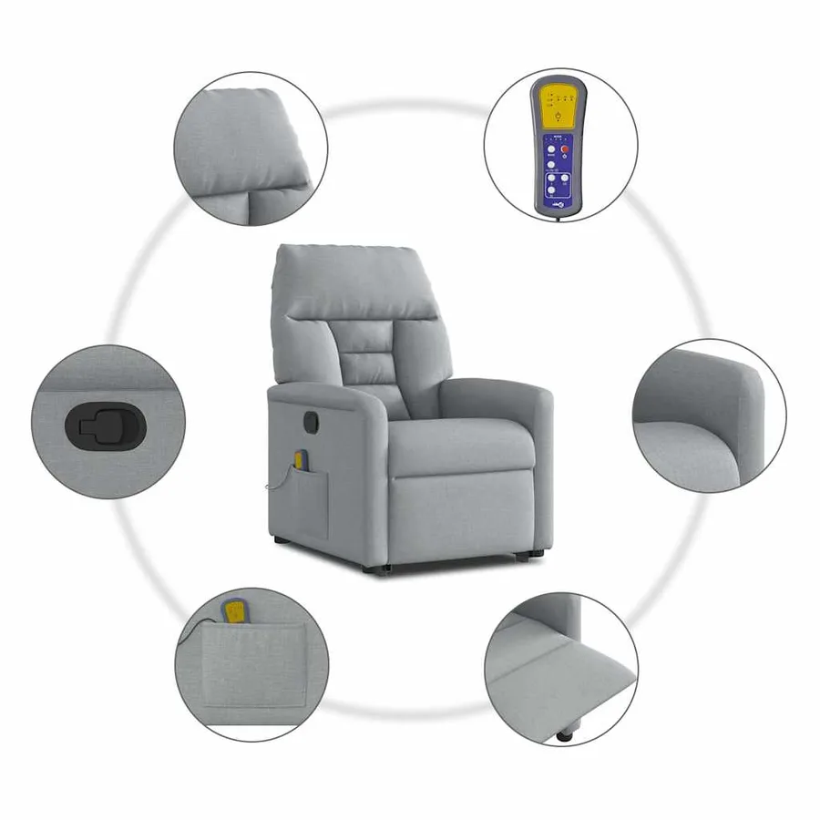 Fauteuil de massage inclinable Gris clair Tissu - 10