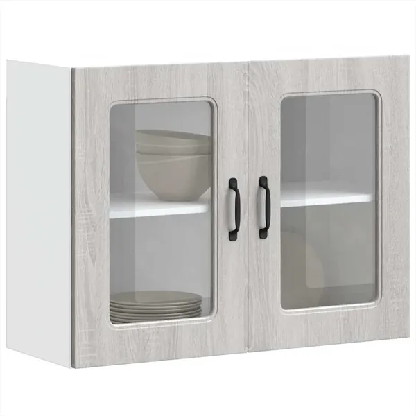 Armoire murale de cuisine avec porte vitrée "Kalmar" Bois d'ingénierie gris Sonoma