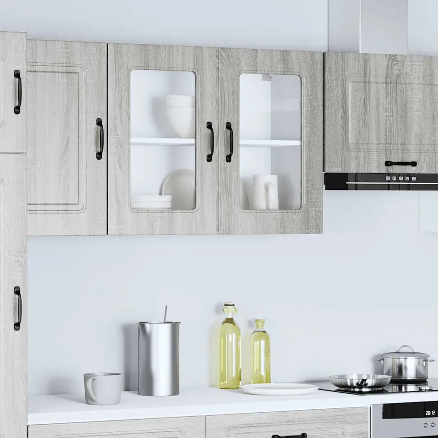 Armoire murale de cuisine avec porte vitrée "Kalmar" Bois d'ingénierie gris Sonoma - 4