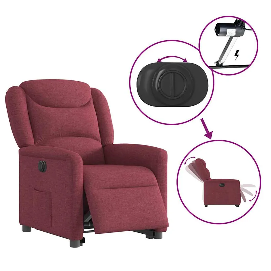 Fauteuil inclinable électrique rouge bordeaux tissu - 9
