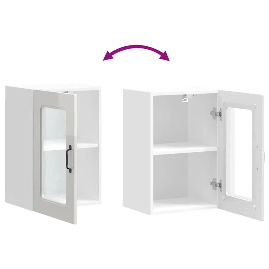 Armoire murale de cuisine avec porte vitrée "Kalmar" Bois d'ingénierie blanc brillant - 10