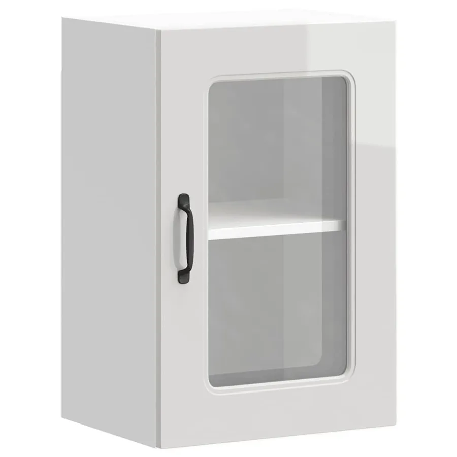 Armoire murale de cuisine avec porte vitrée "Kalmar" Bois d'ingénierie blanc brillant - 2