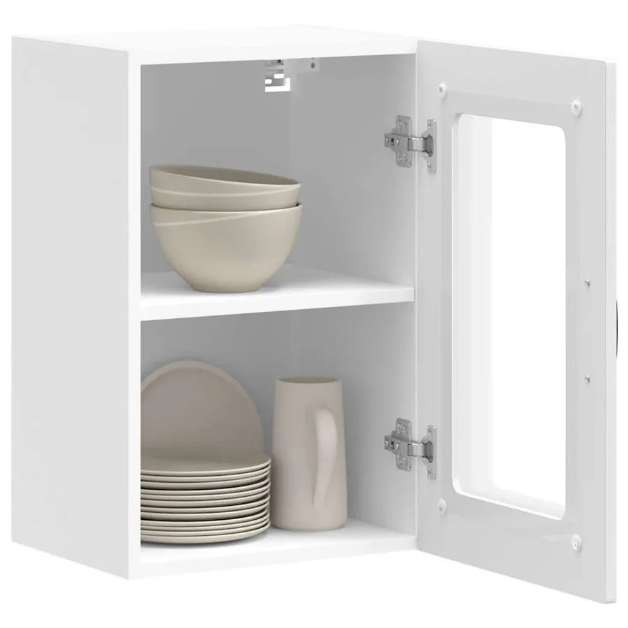 Armoire murale de cuisine avec porte vitrée "Kalmar" Bois d'ingénierie blanc brillant - 5