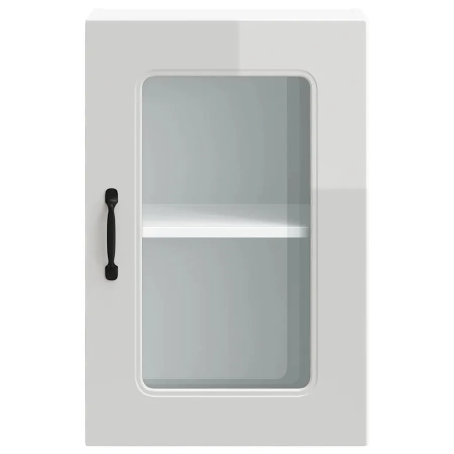 Armoire murale de cuisine avec porte vitrée "Kalmar" Bois d'ingénierie blanc brillant - 6