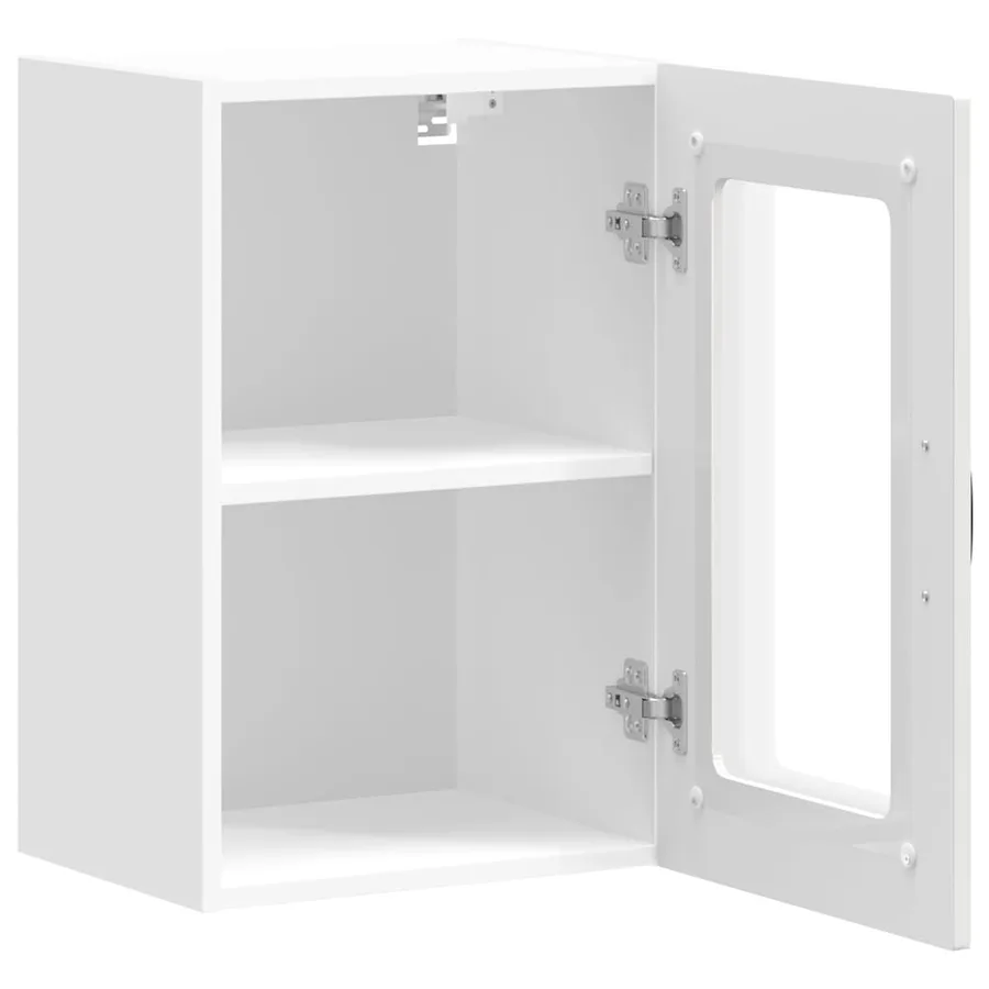 Armoire murale de cuisine avec porte vitrée "Kalmar" Bois d'ingénierie blanc brillant - 7