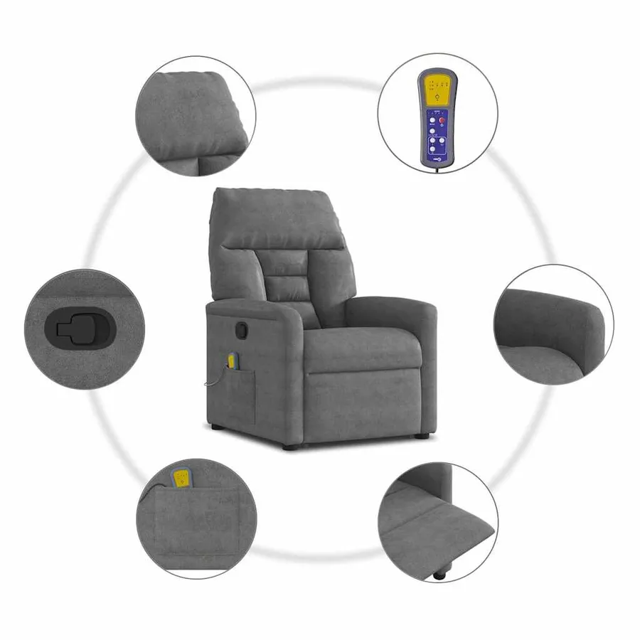 Fauteuil inclinable de massage gris foncé tissu microfibre - 13