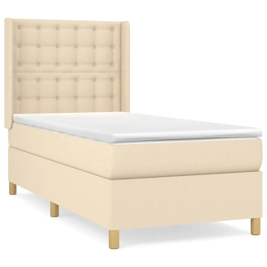 Sommier à lattes de lit avec matelas Crème 90x200 cm Tissu - 2