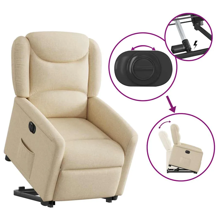 Fauteuil inclinable électrique crème tissu - 8