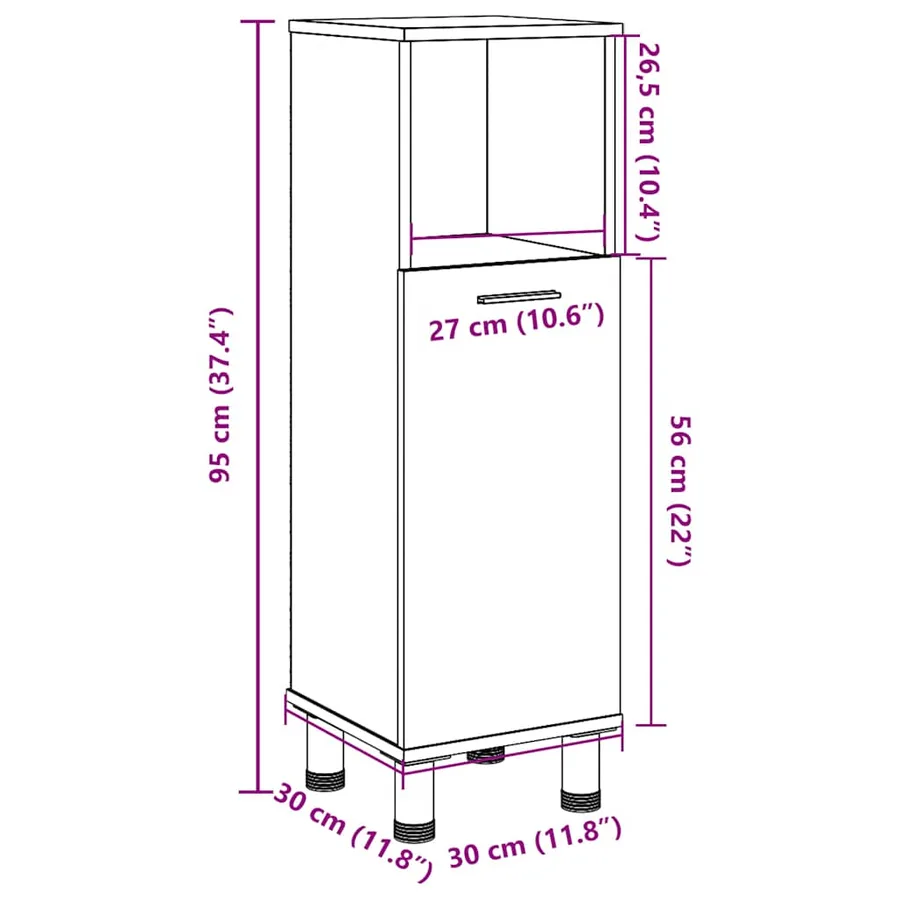 Armoire de salle de bain vieux bois 30x30x95 cm bois ingénierie - 11