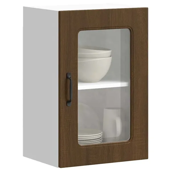 Armoire murale de cuisine et porte en verre Kalmar chêne marron